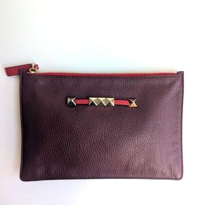 Valentino Garavani Sliding Rockstud  Leather Clutch Pouch In Burgundy- Authentic